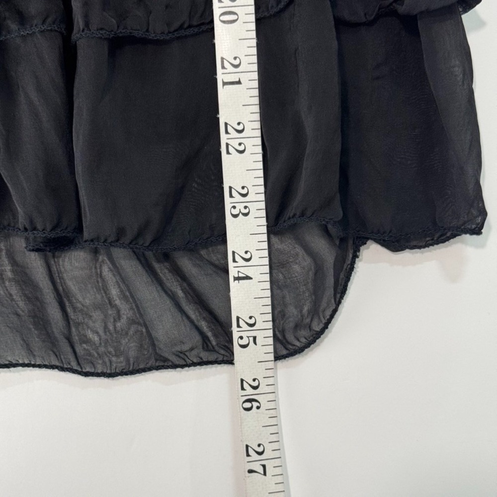 Tempo Paris Black Silk Sheer Ruffle Blouse Top Medium Made in Italy - Picture 8 of 10